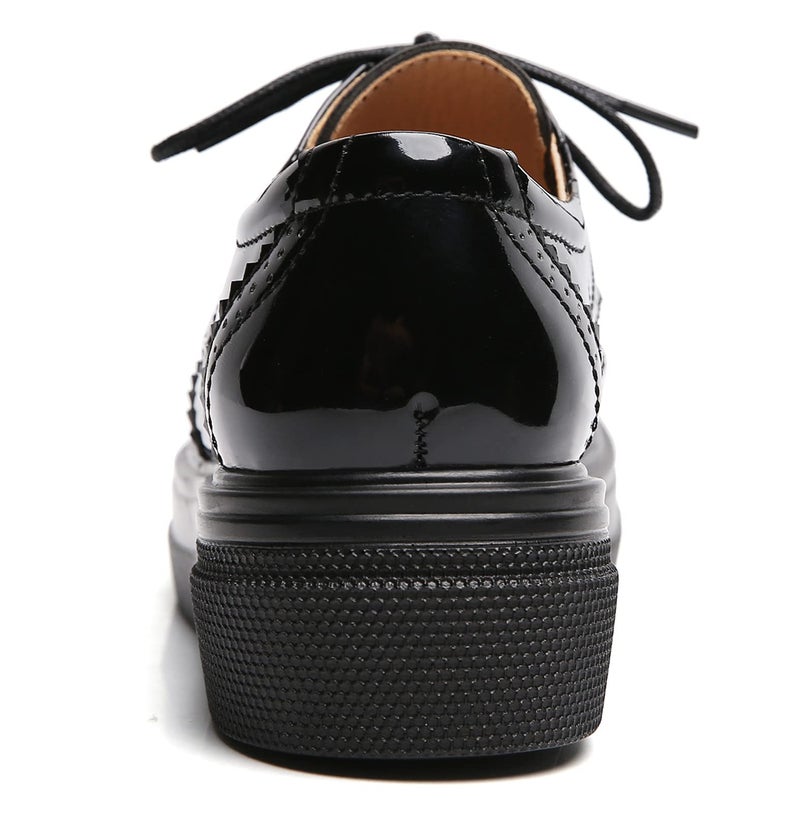 DADAWEN Women's Platform Lace-Up Comfort Wingtips Square Toe Oxford Shoes Brogues Black US Size 8 - Image 4